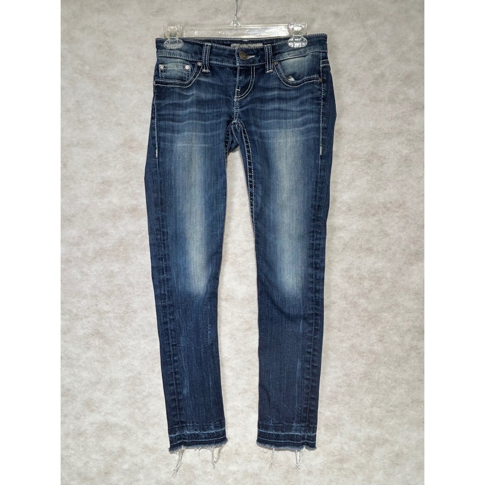 BKE Stella Low Rise Skinny Jeans Dark Wash Raw Hem Size‎ 24 Contrast Stitch